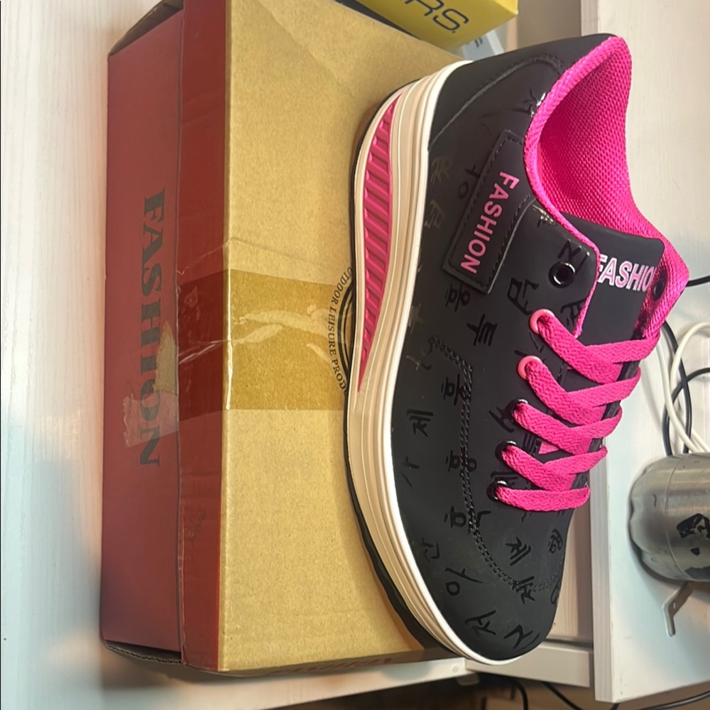 Women's Black and Pink Sneakers
